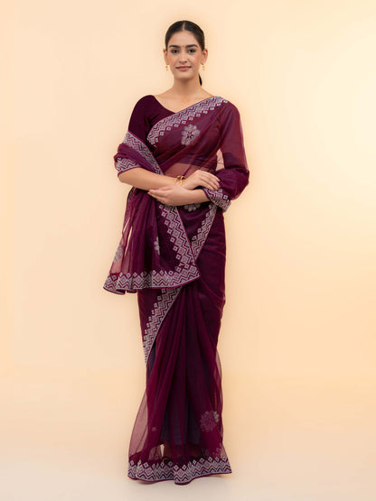 Maroon Soft Net Saree