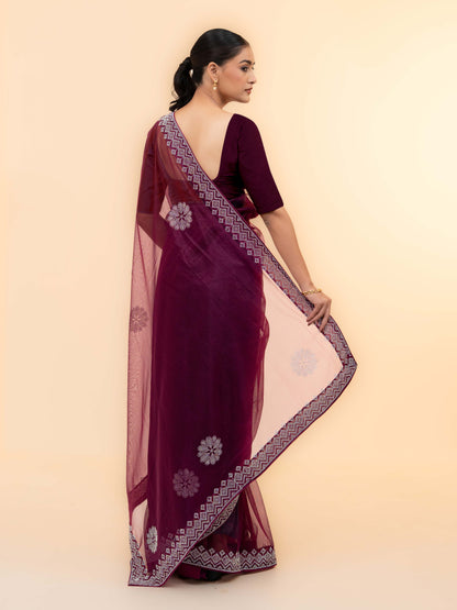 Maroon Soft Net Saree