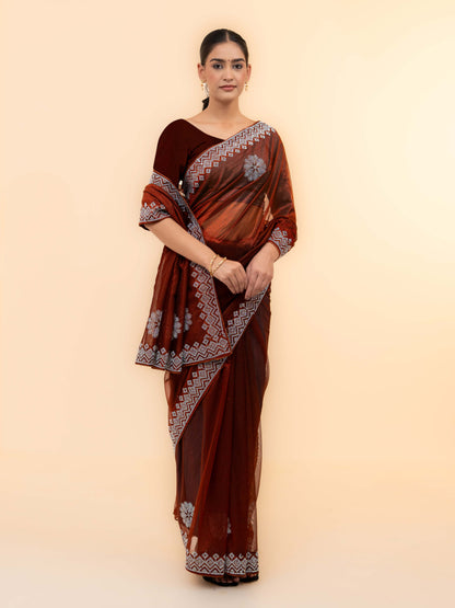 Brown Soft Net Saree