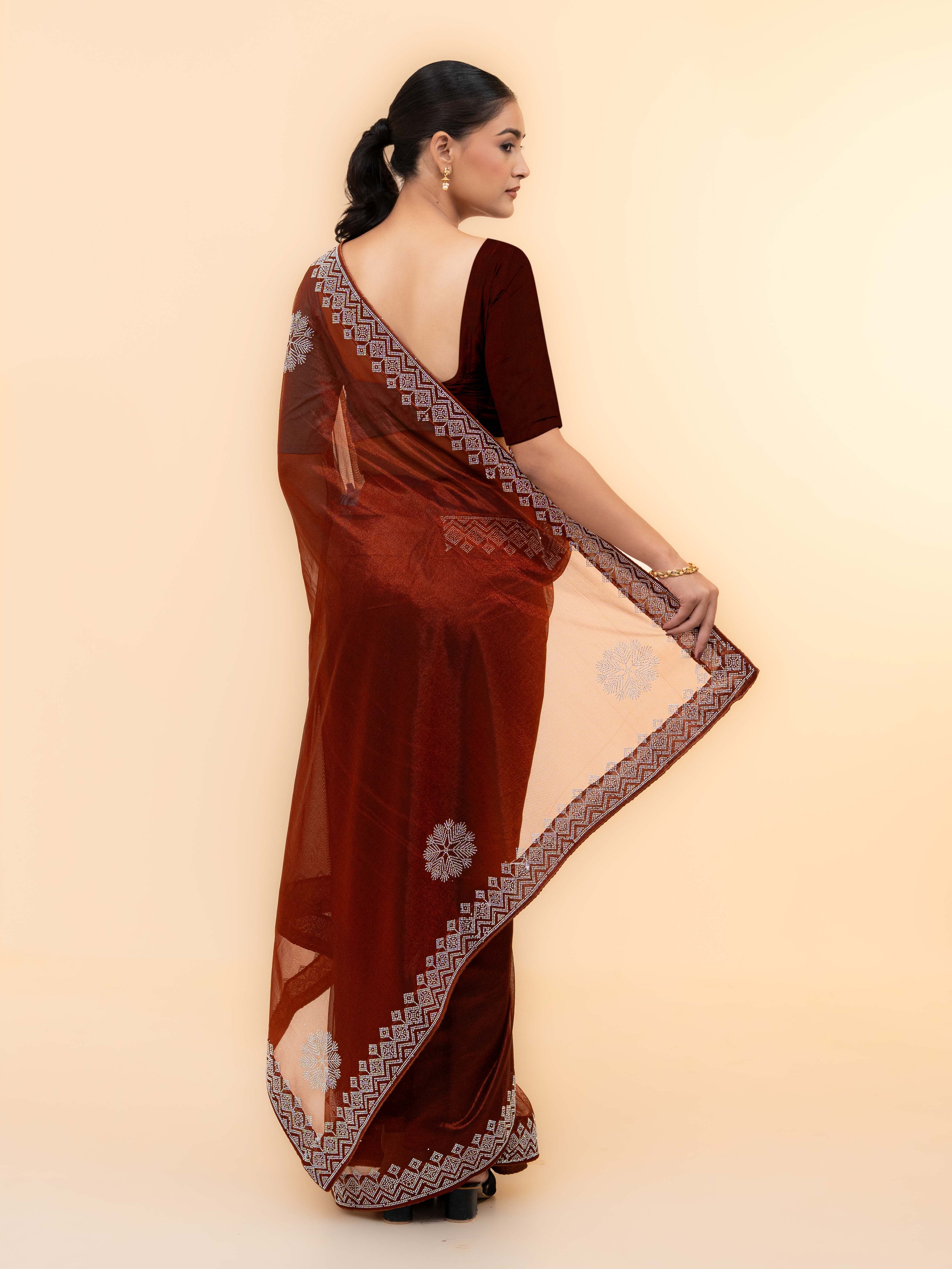 Brown Soft Net Saree