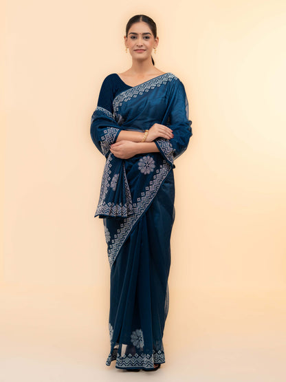 Teal Soft Net Saree