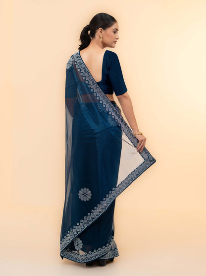 Teal Soft Net Saree