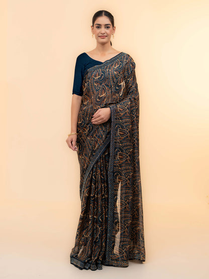 Navy Blue Soft Georgette Saree