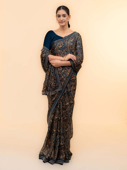 Navy Blue Soft Georgette Saree