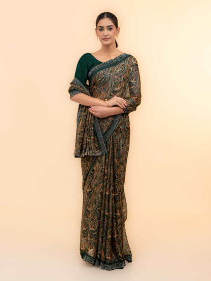 Dark Green Soft Georgette Saree