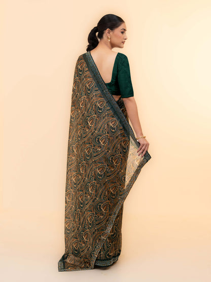 Dark Green Soft Georgette Saree