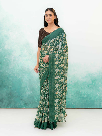Dark Green Soft Georgette Saree