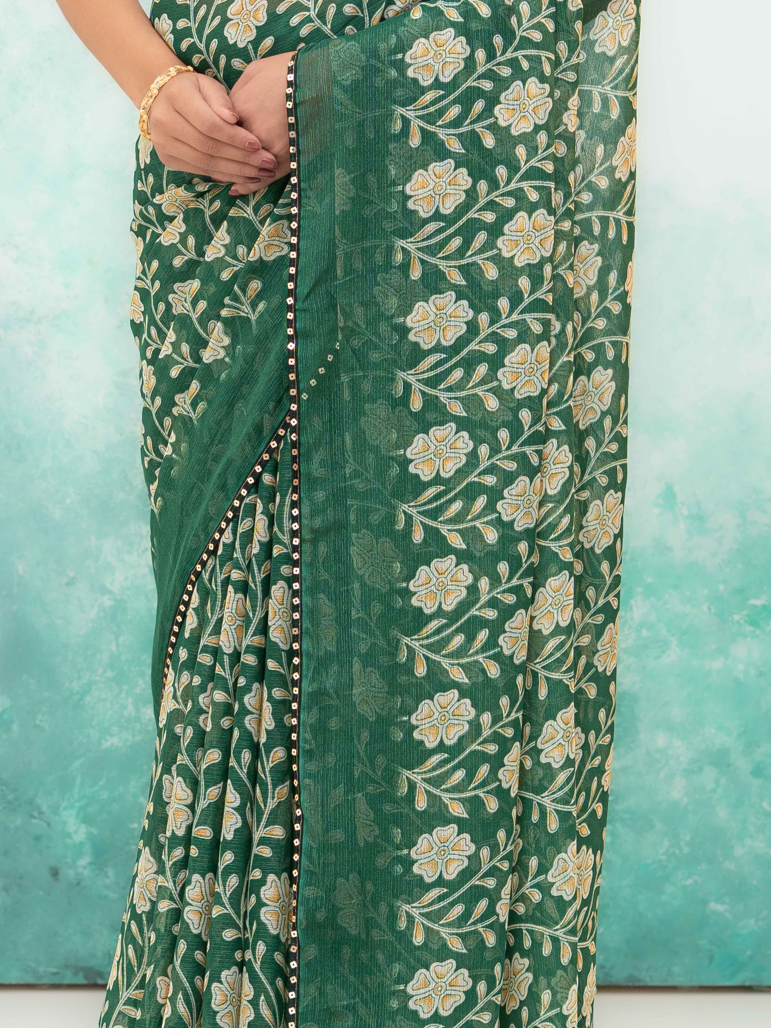 Dark Green Soft Georgette Saree