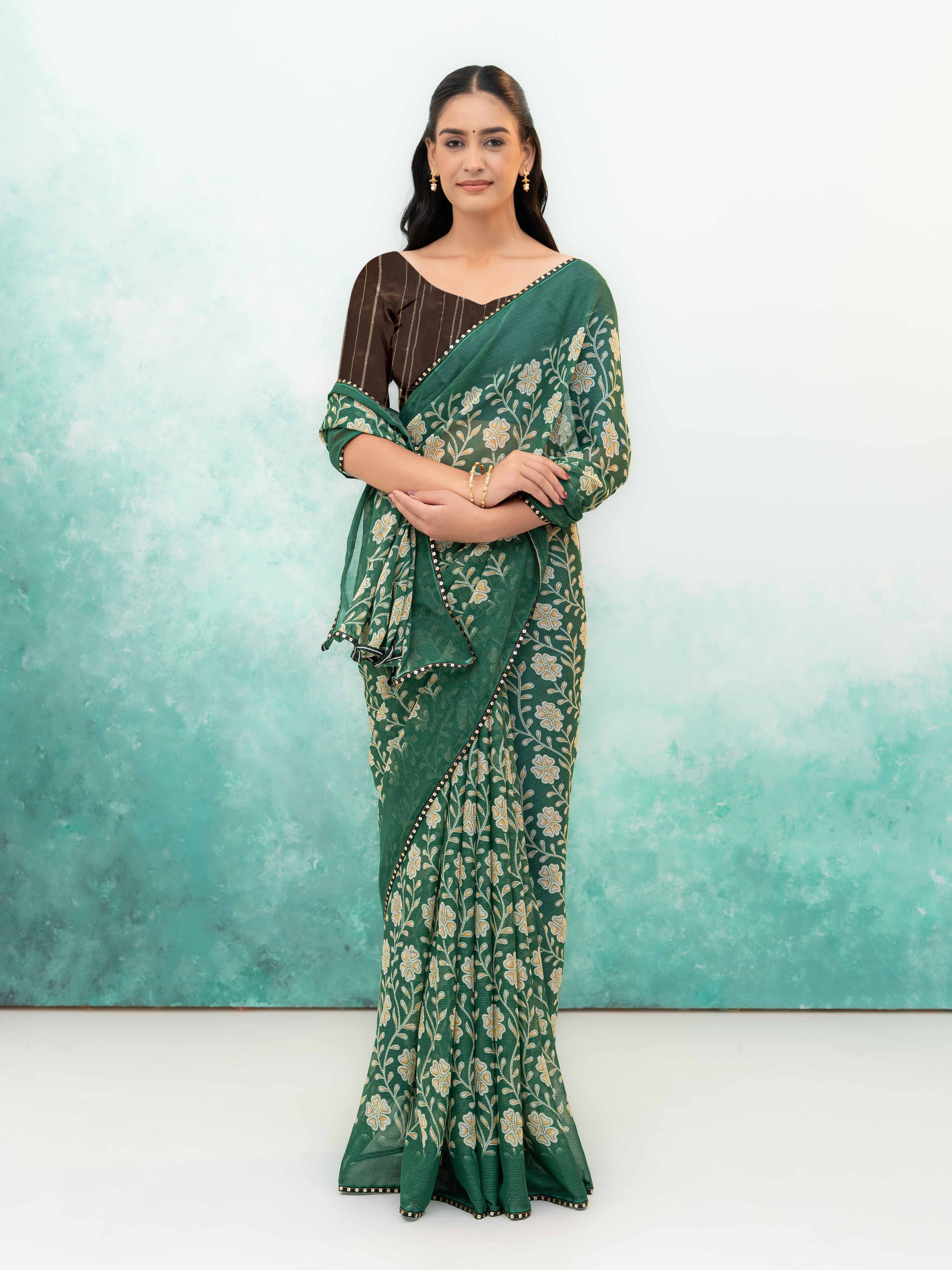 Dark Green Soft Georgette Saree