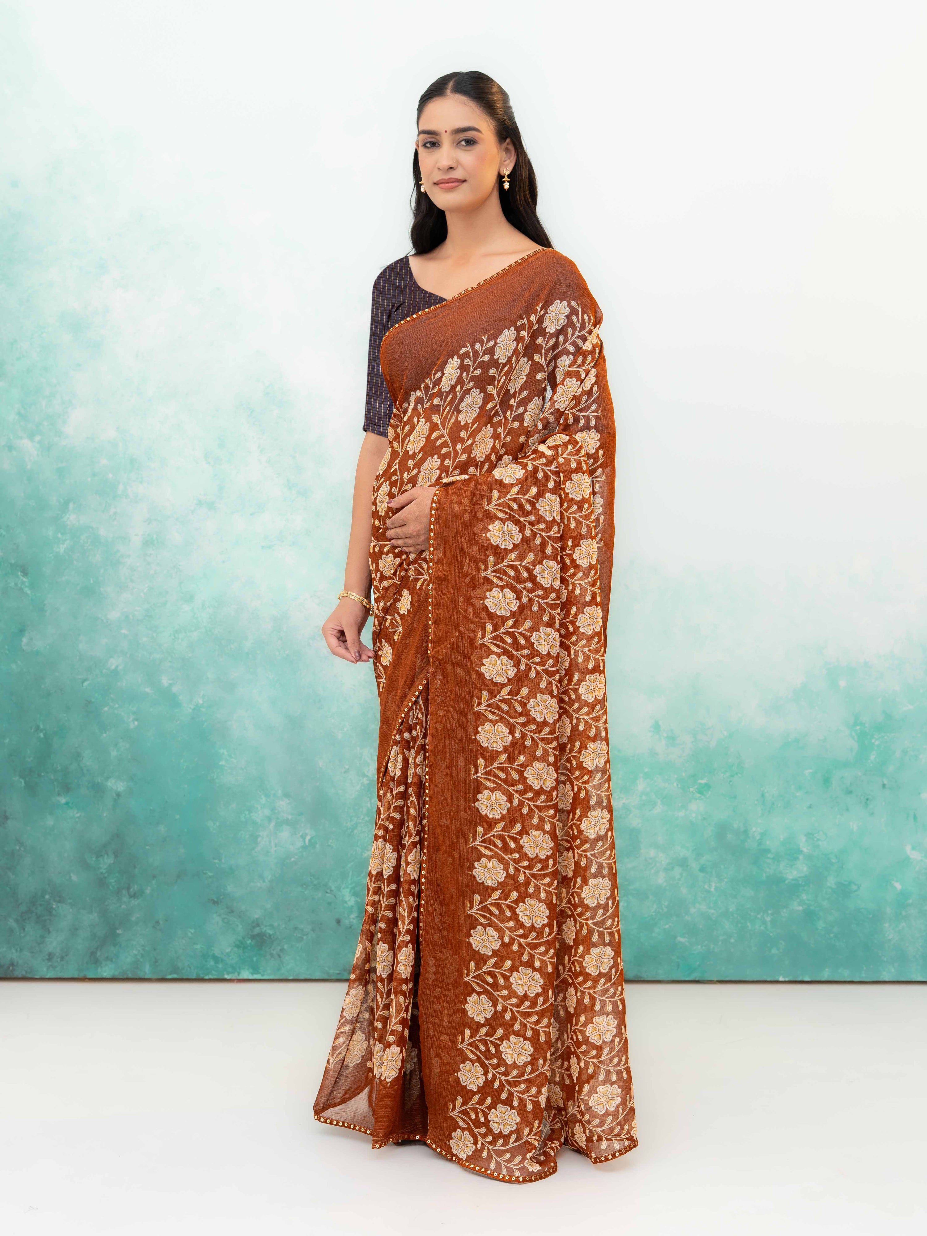 Brown Soft Georgette Saree