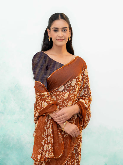 Brown Soft Georgette Saree