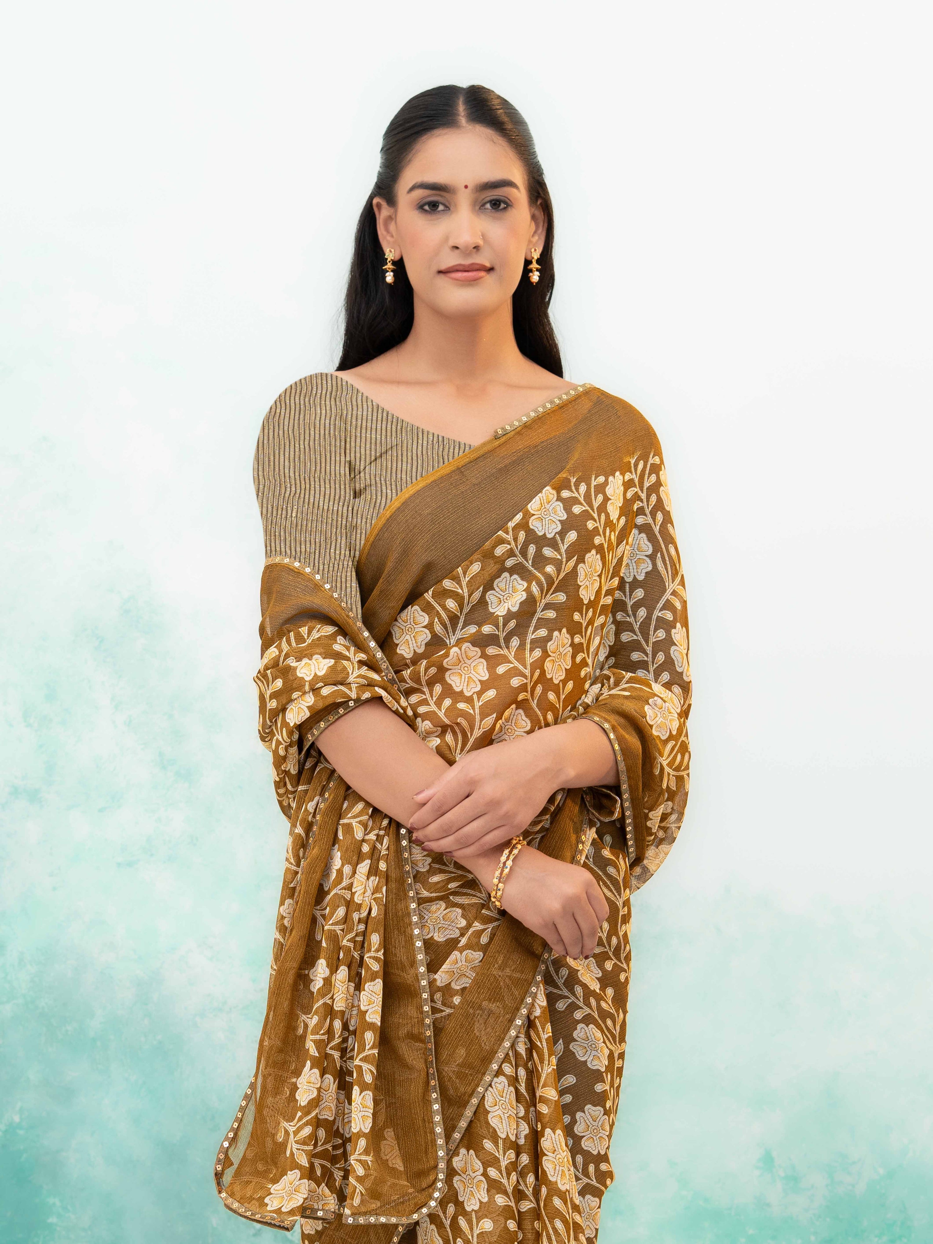 Beige Soft Georgette Saree
