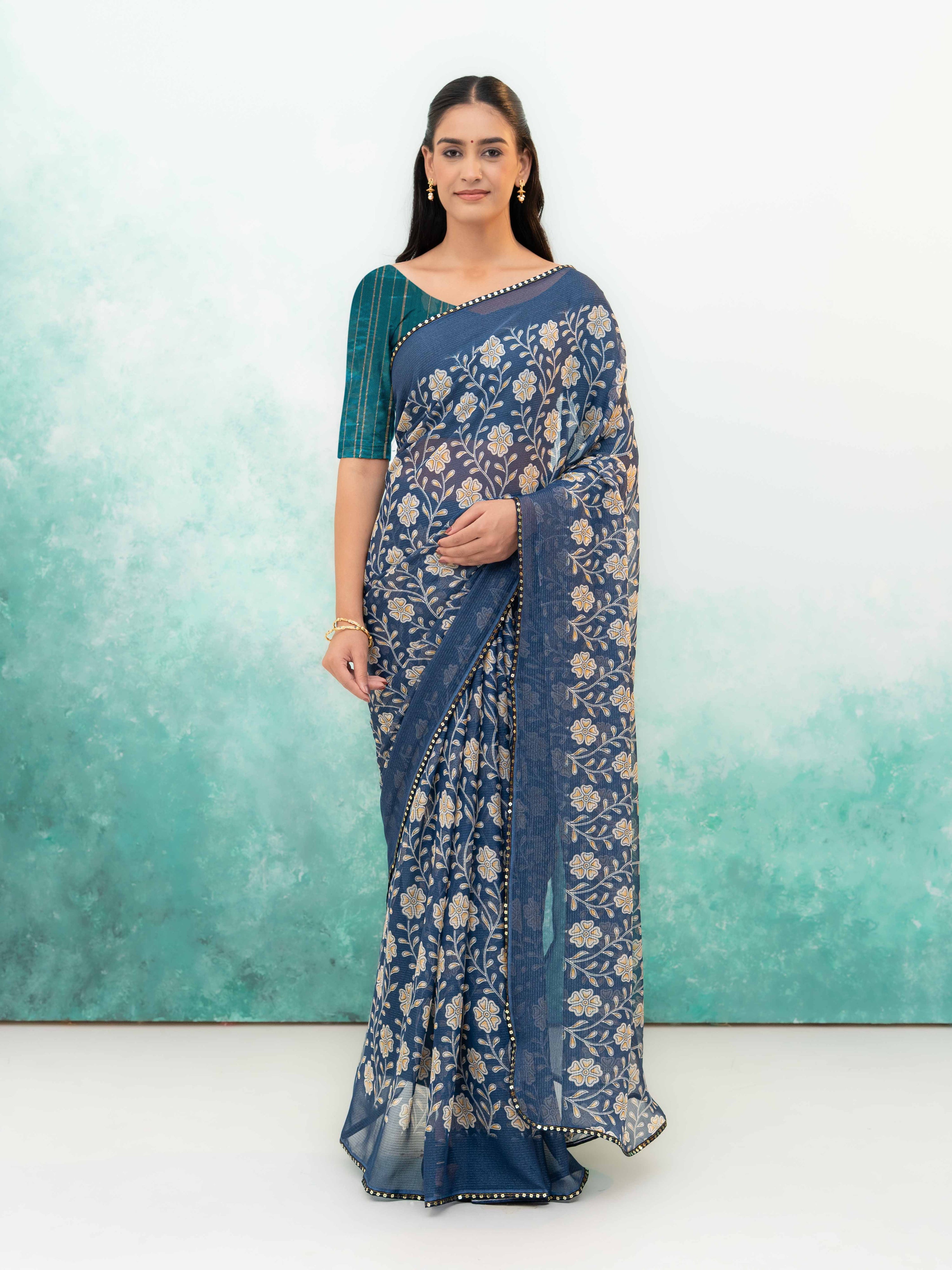 Navy Blue Soft Georgette Saree