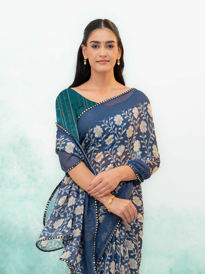 Navy Blue Soft Georgette Saree