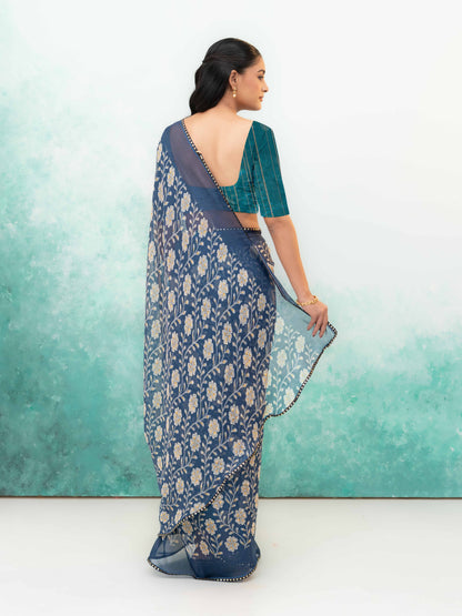 Navy Blue Soft Georgette Saree
