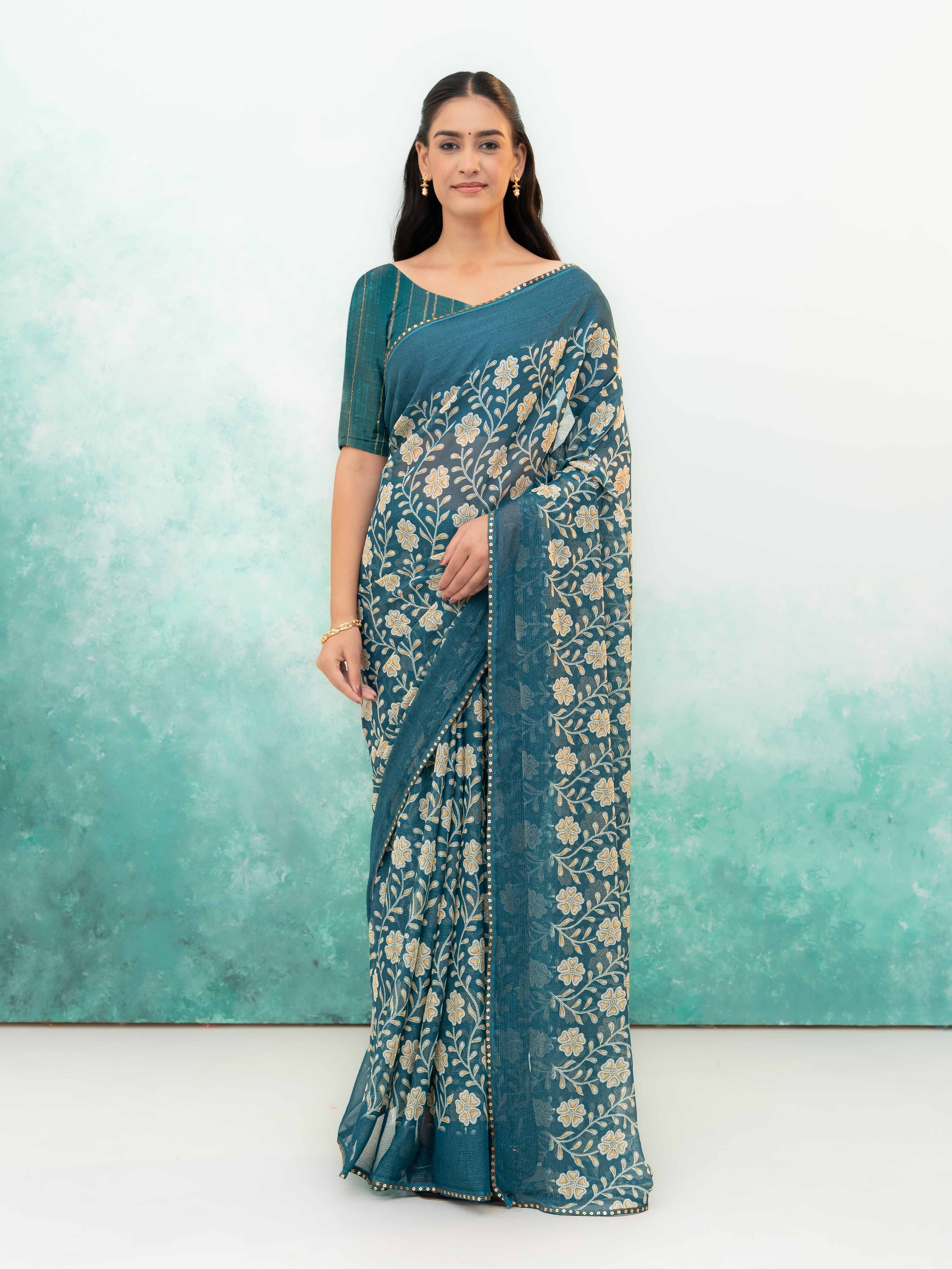 Teal Blue Soft Georgette Saree