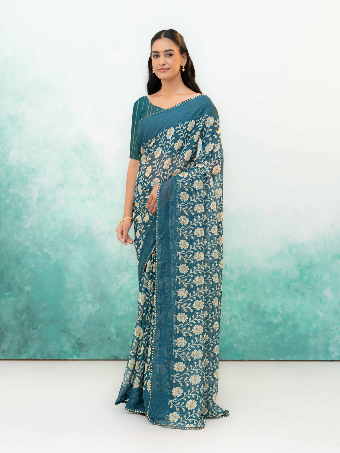 Teal Blue Soft Georgette Saree