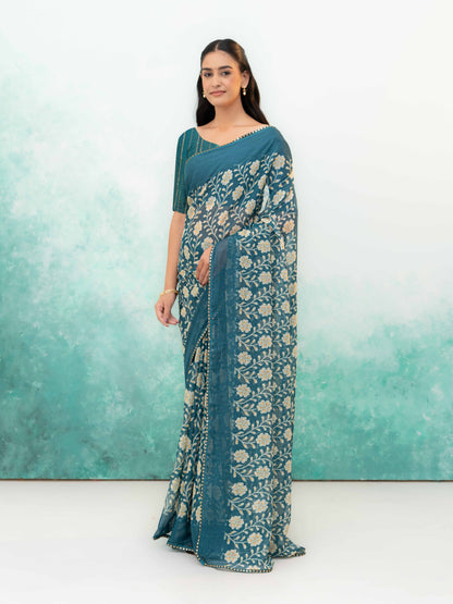 Teal Blue Soft Georgette Saree