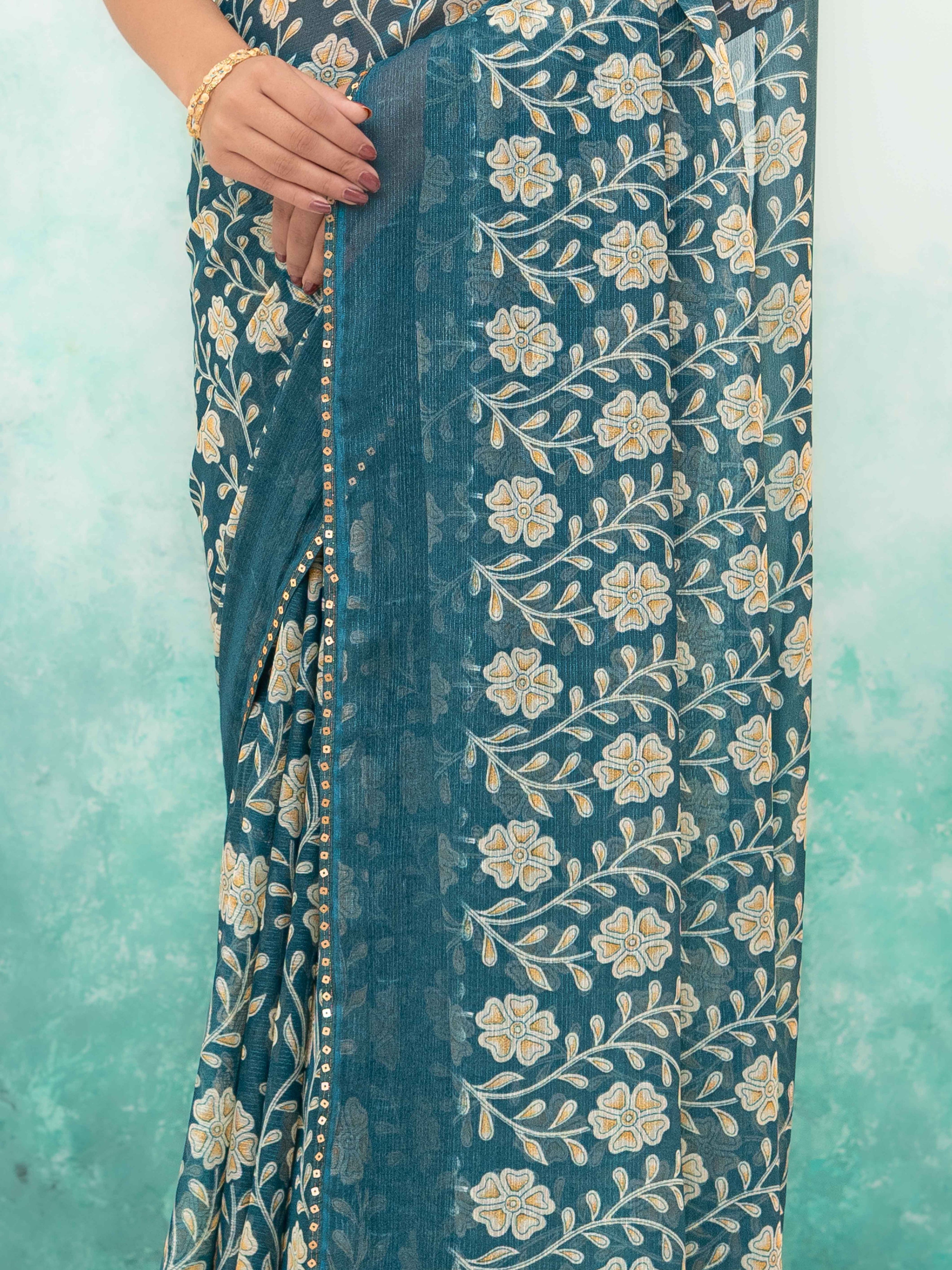 Teal Blue Soft Georgette Saree
