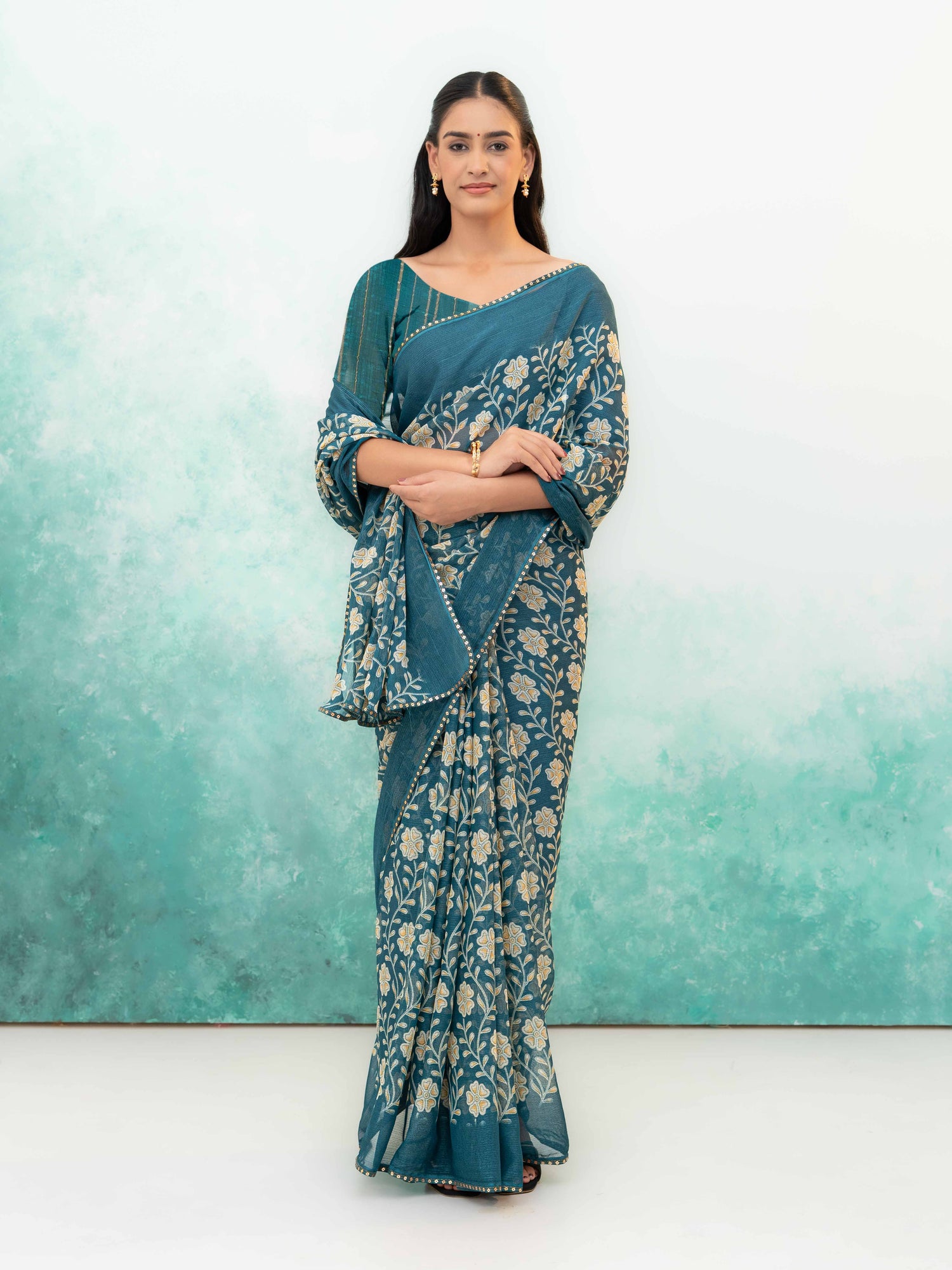 Teal Blue Soft Georgette Saree