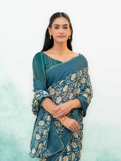 Teal Blue Soft Georgette Saree
