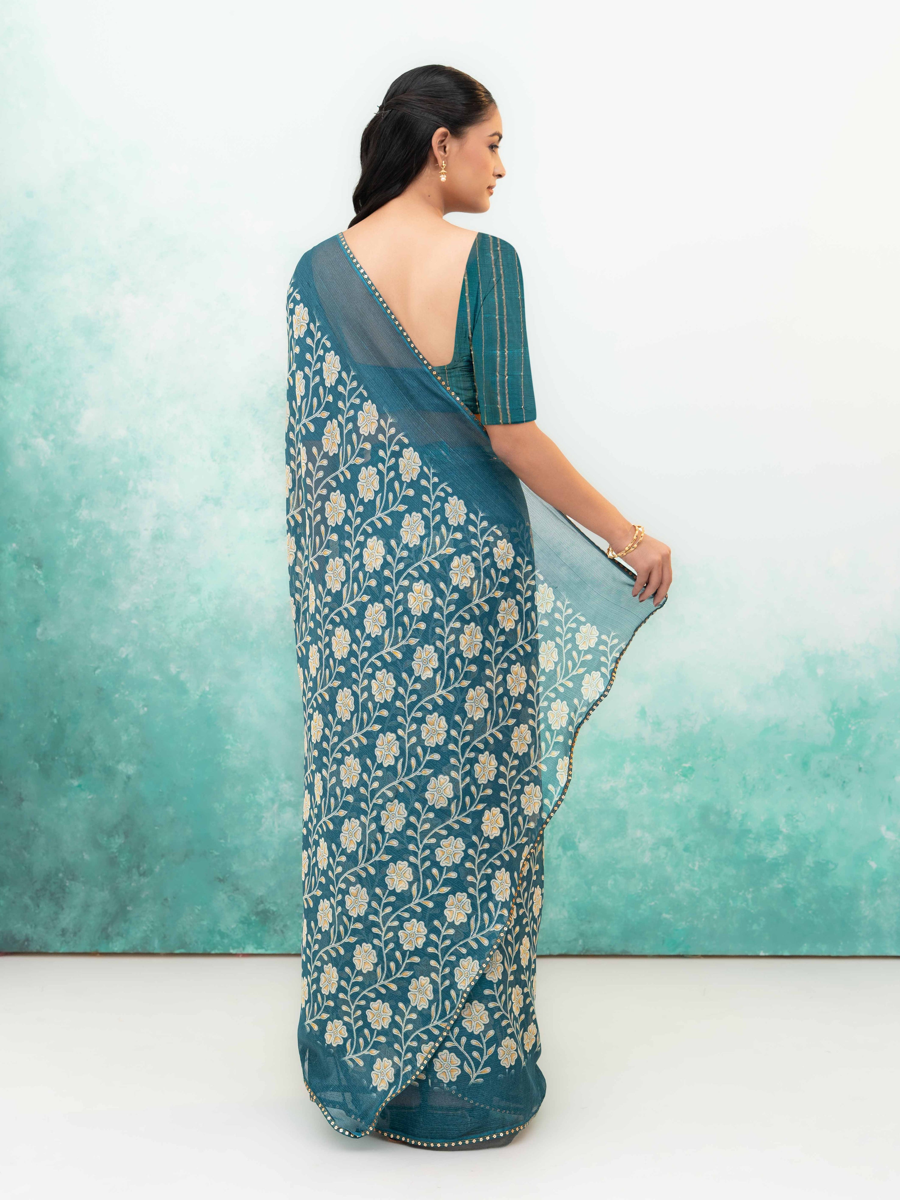 Teal Blue Soft Georgette Saree