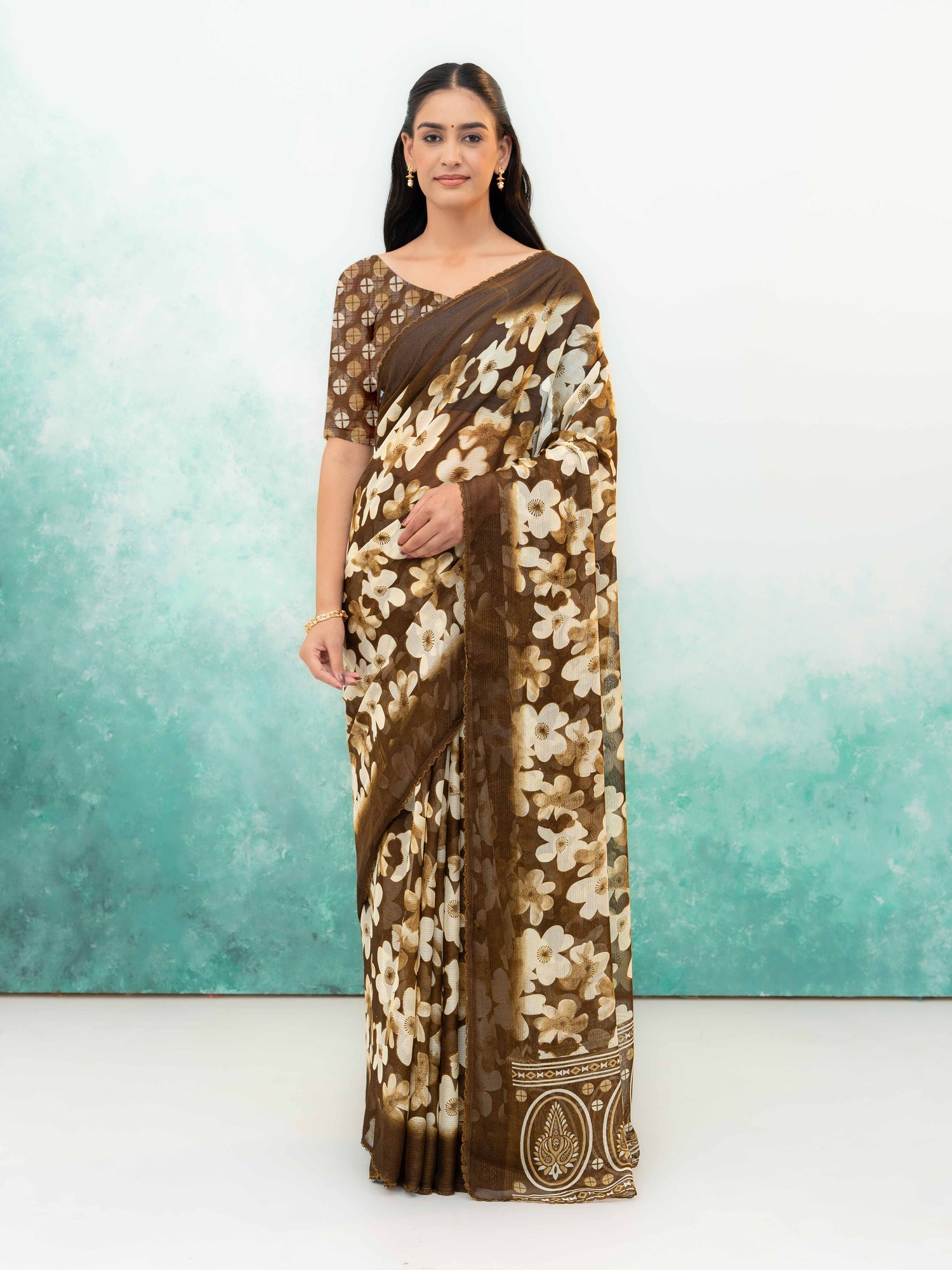 Coffee brown Chiffon Saree