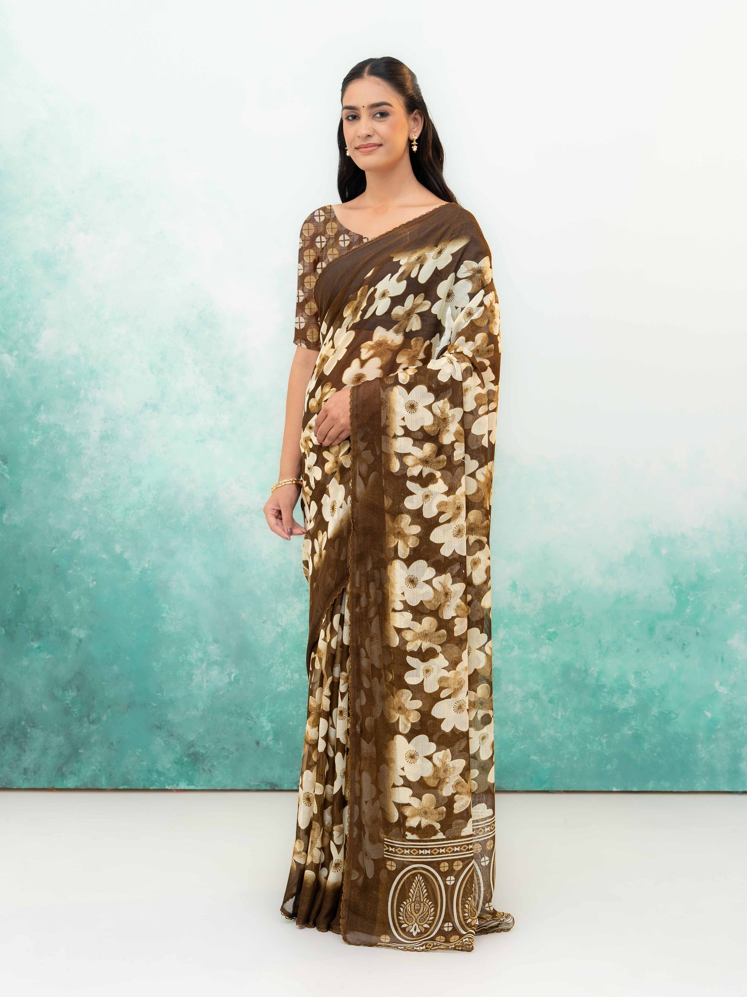 Coffee brown Chiffon Saree