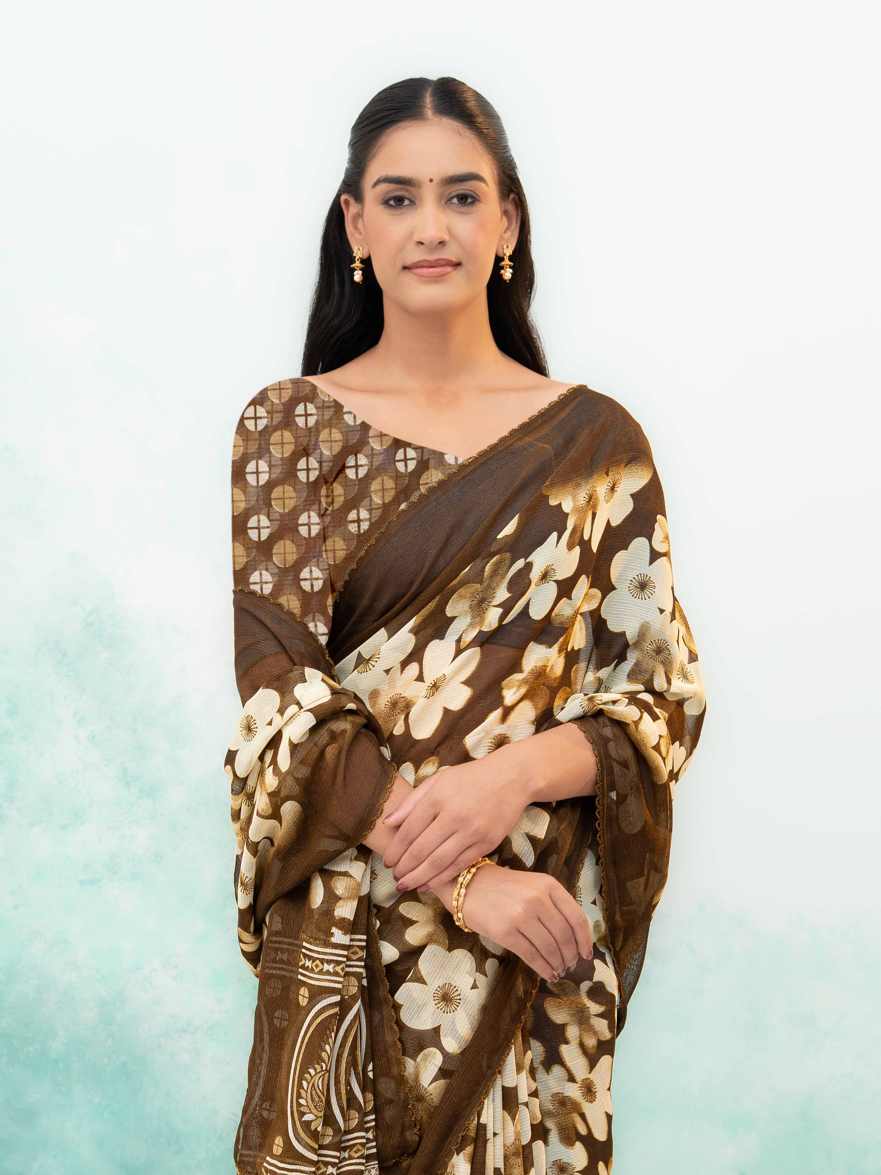 Coffee brown Chiffon Saree