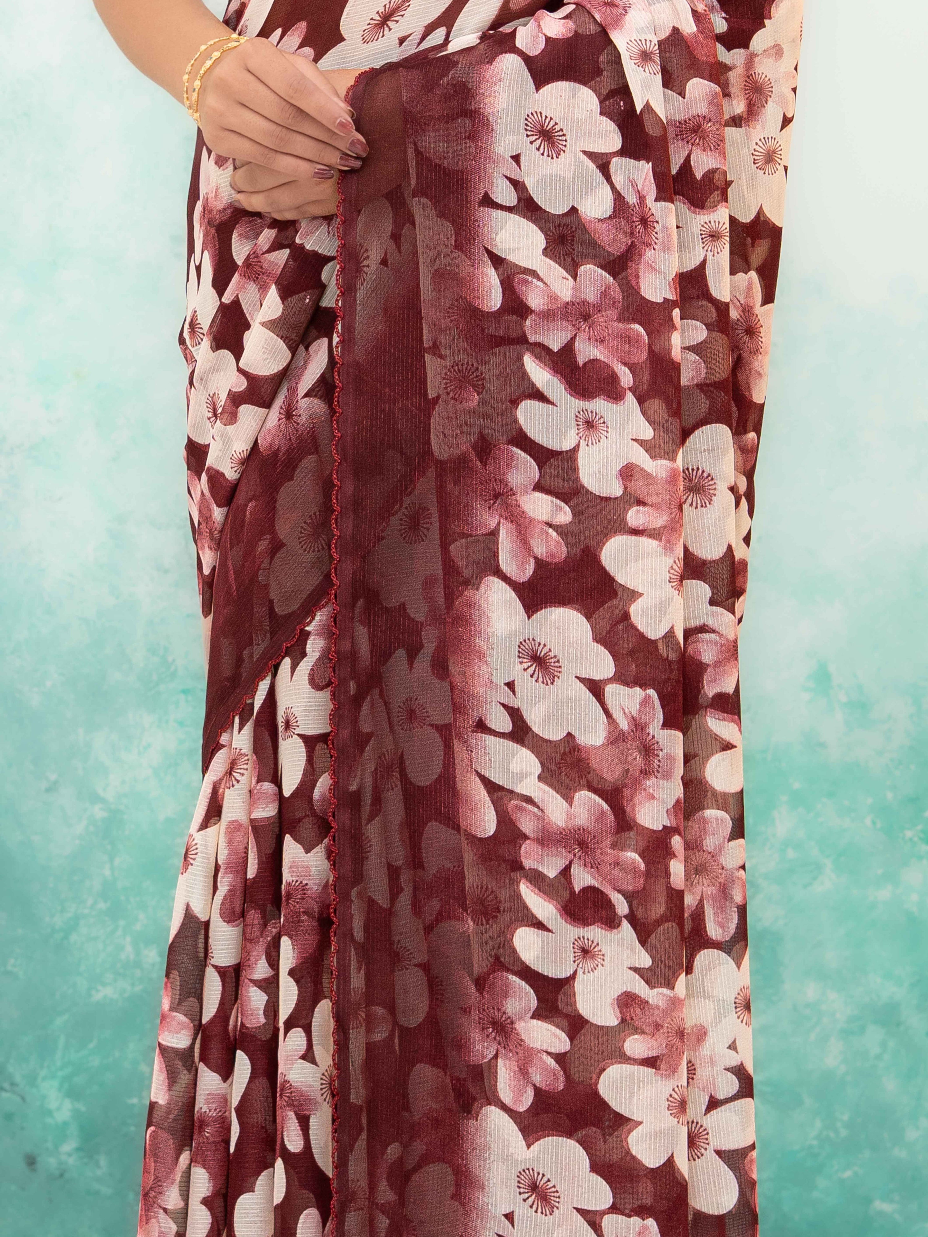 Maroon Chiffon Saree
