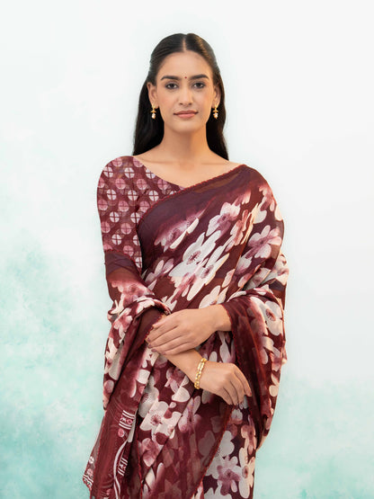 Maroon Chiffon Saree