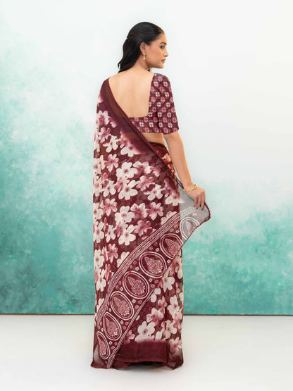 Maroon Chiffon Saree