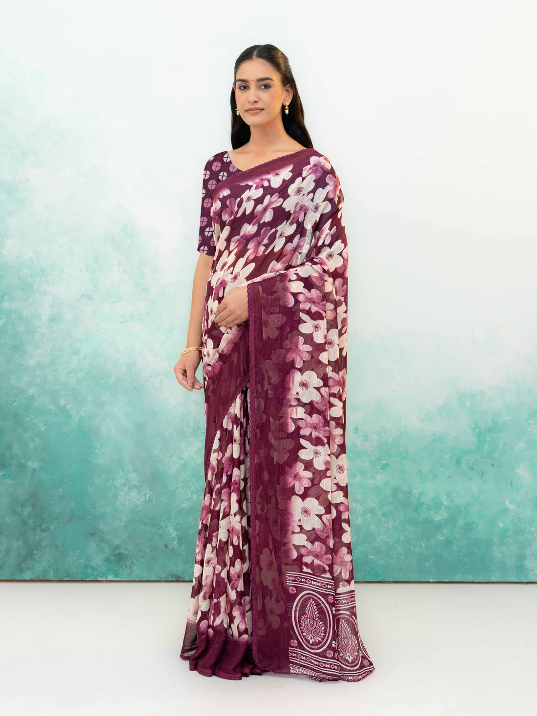 Maroon Chiffon Saree