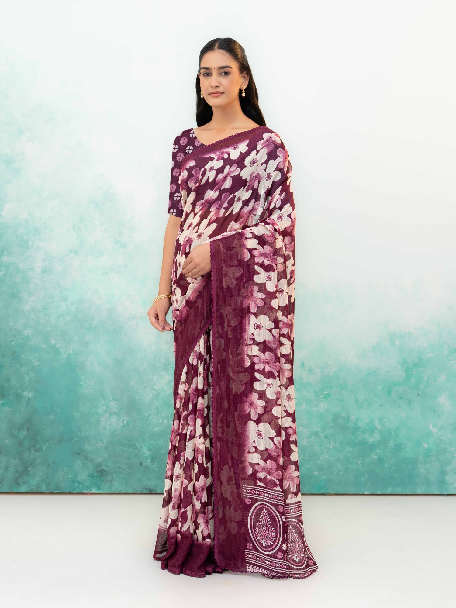 Maroon Chiffon Saree