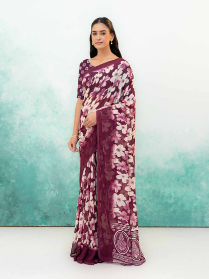 Maroon Chiffon Saree