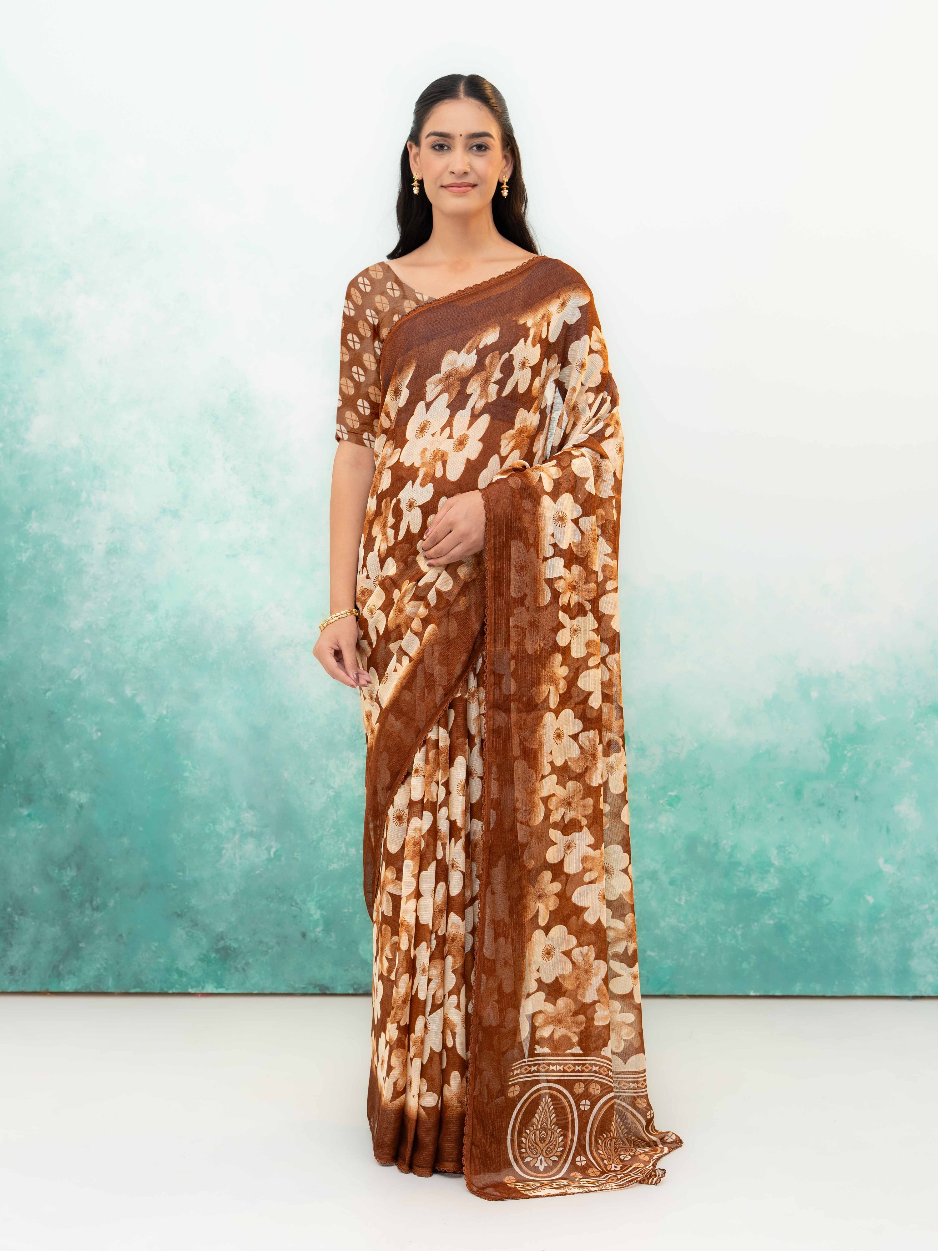 Brown Chiffon Saree