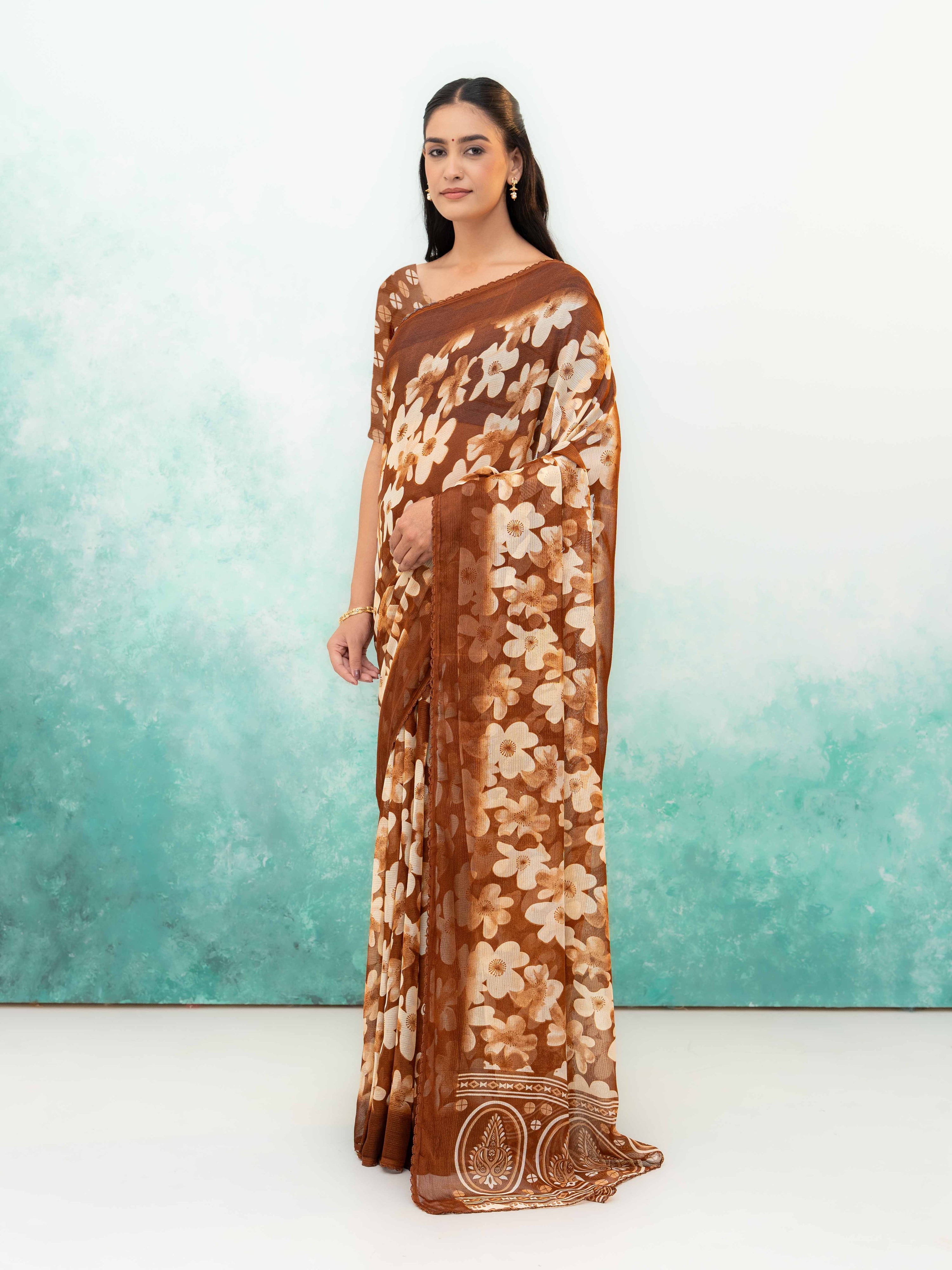 Brown Chiffon Saree