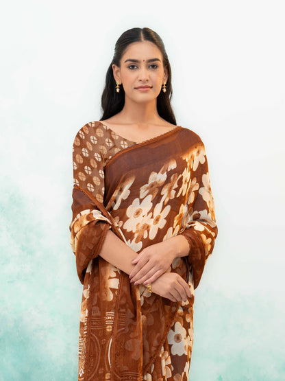 Brown Chiffon Saree