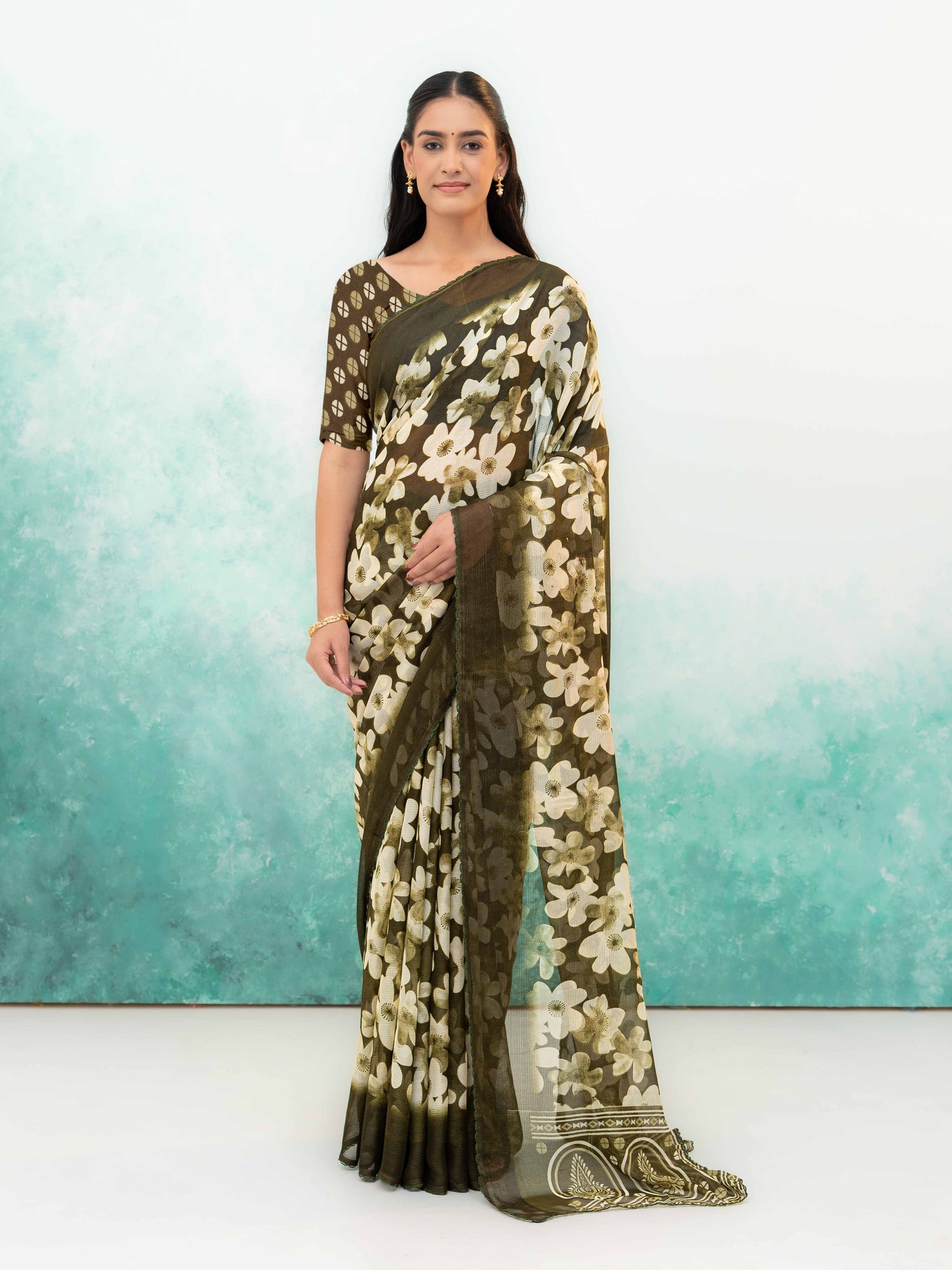 Green Chiffon Saree