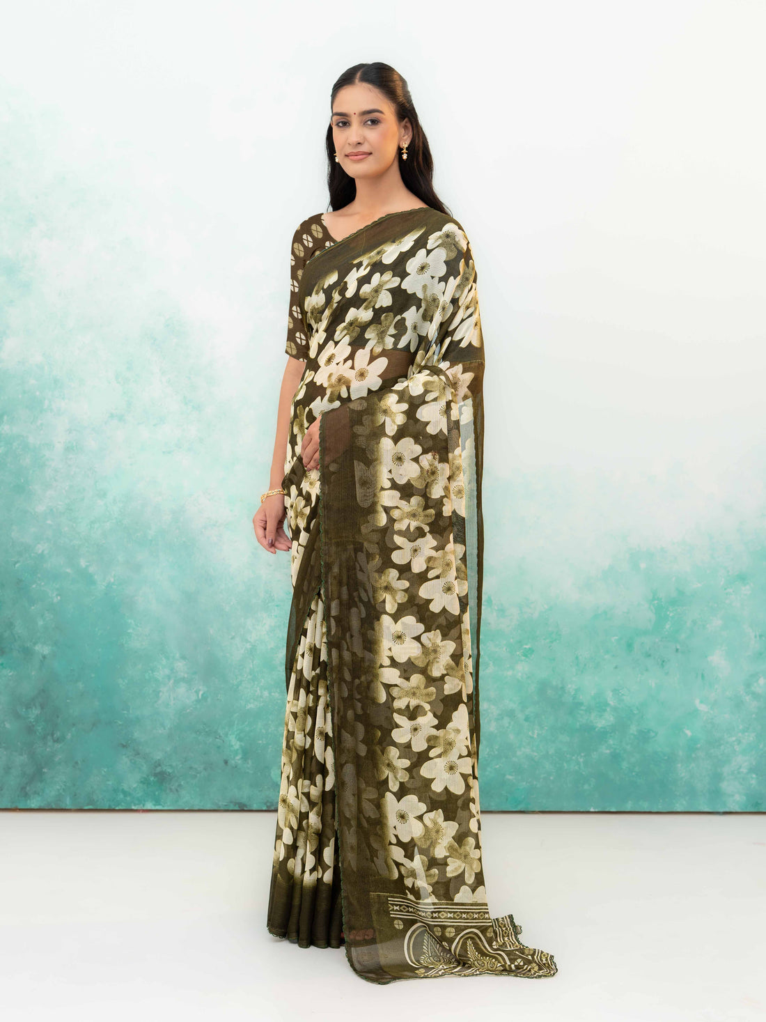 Green Chiffon Saree