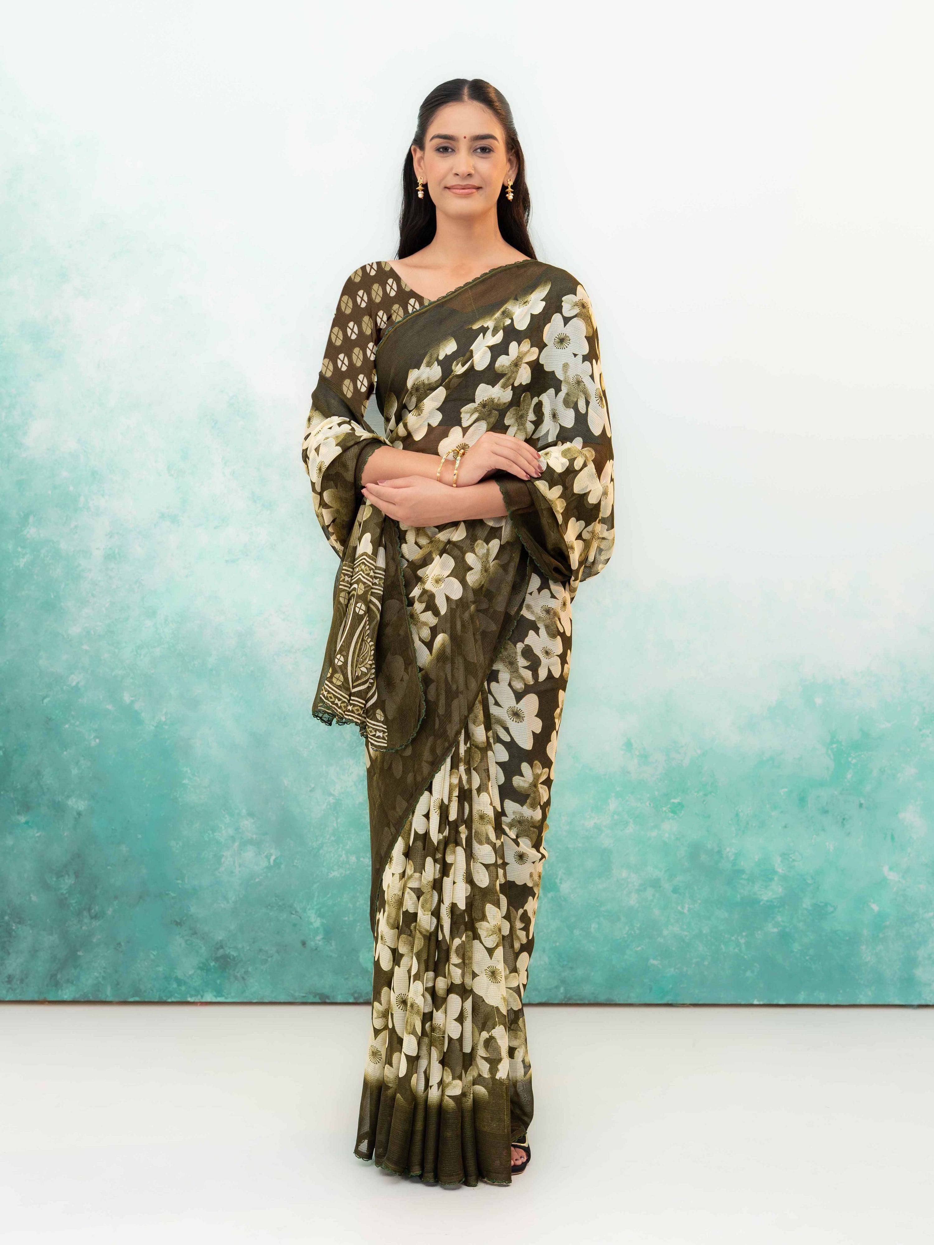 Green Chiffon Saree