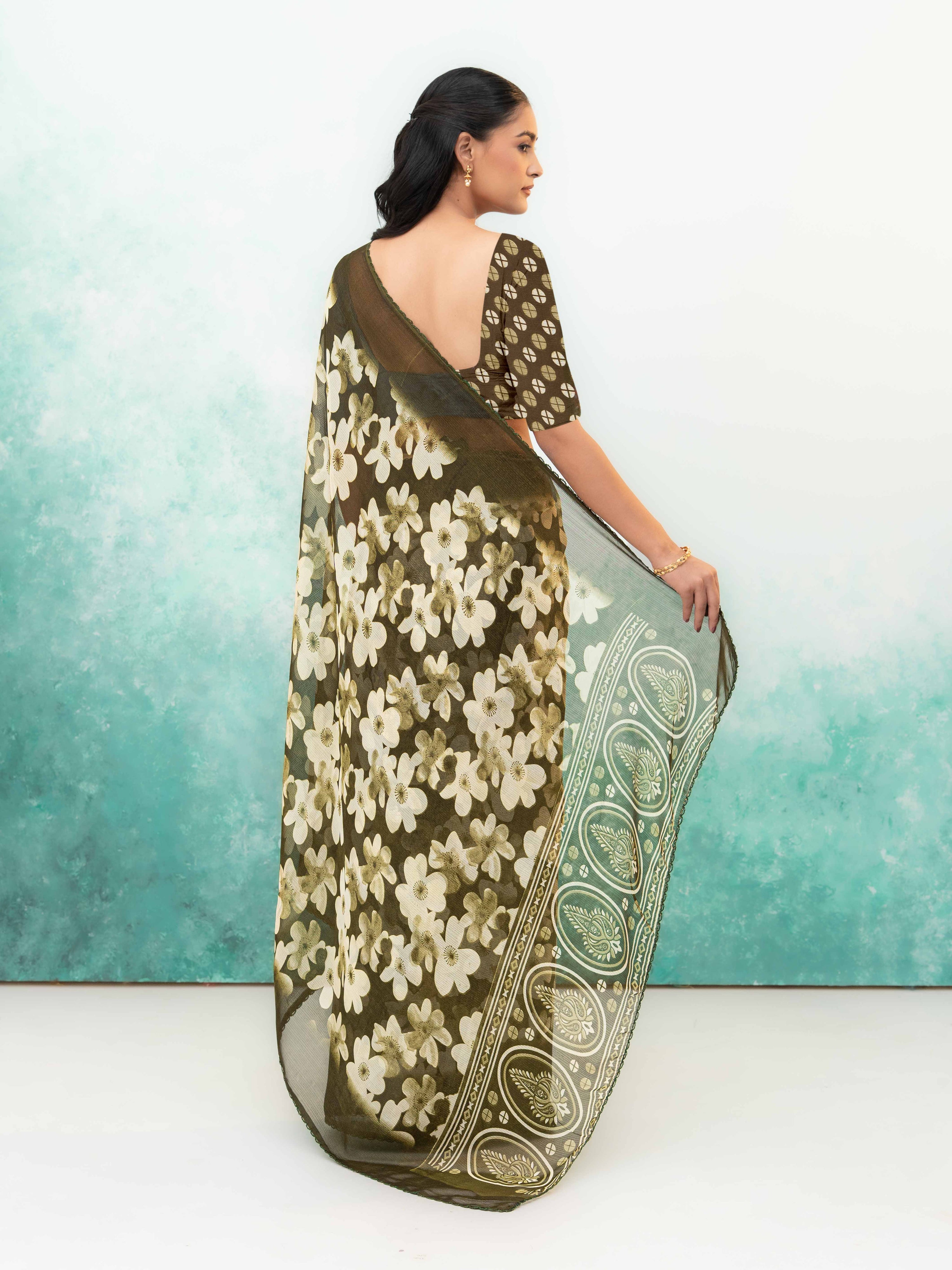 Green Chiffon Saree