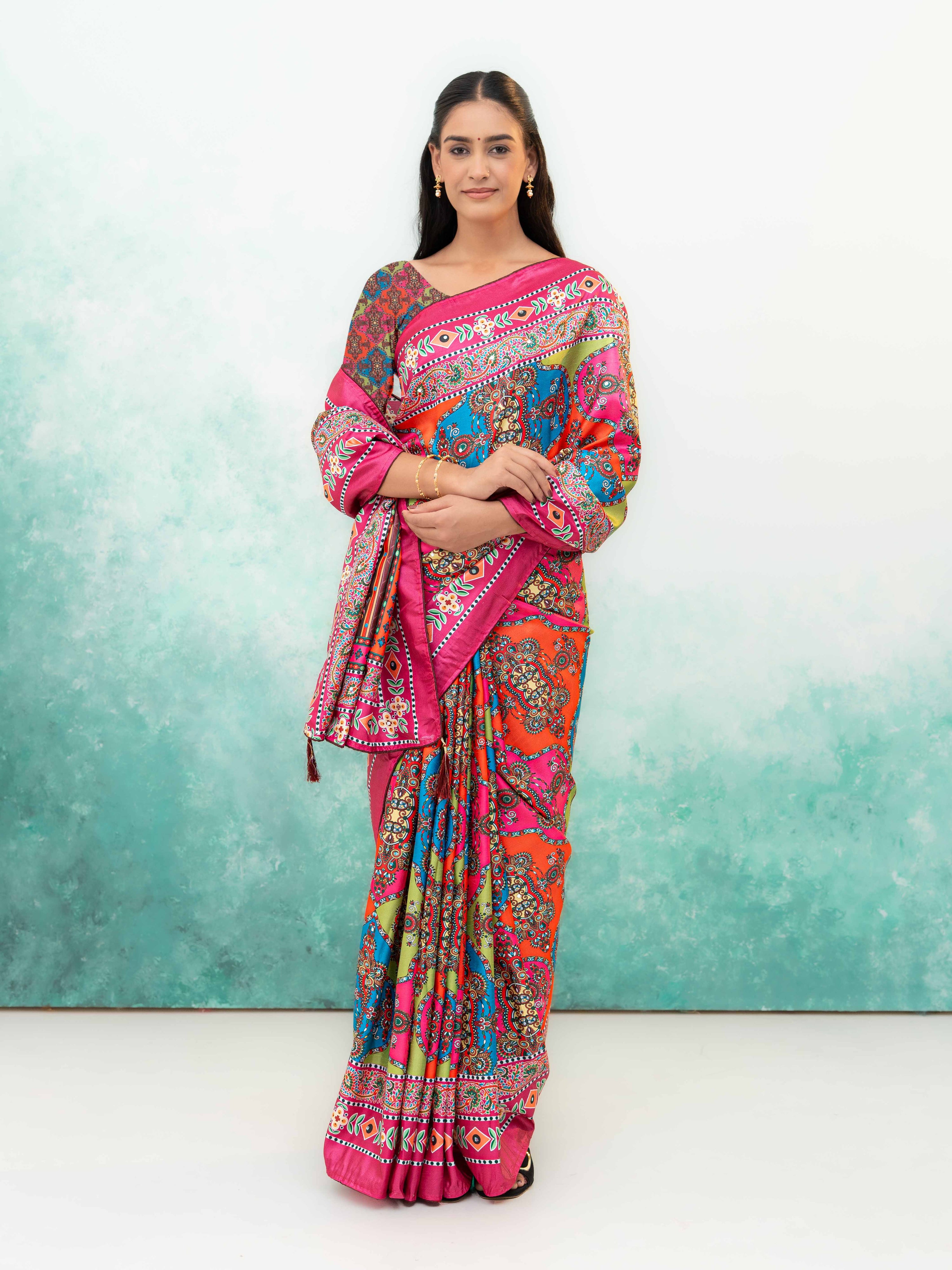 Rani Pink Crepe Silk Saree