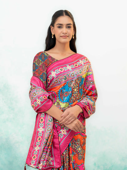 Rani Pink Crepe Silk Saree