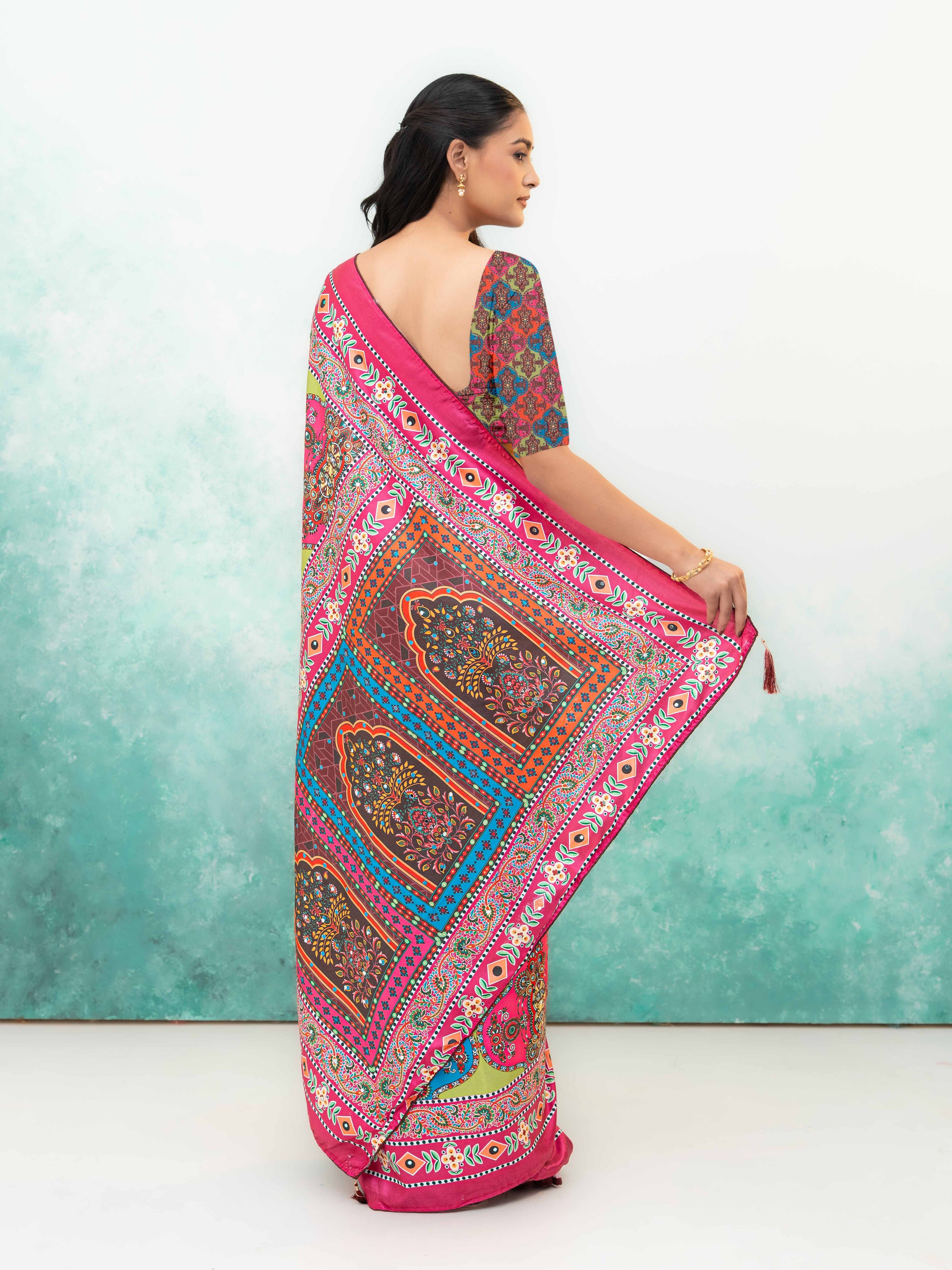Rani Pink Crepe Silk Saree