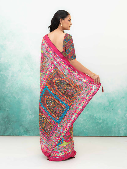 Rani Pink Crepe Silk Saree