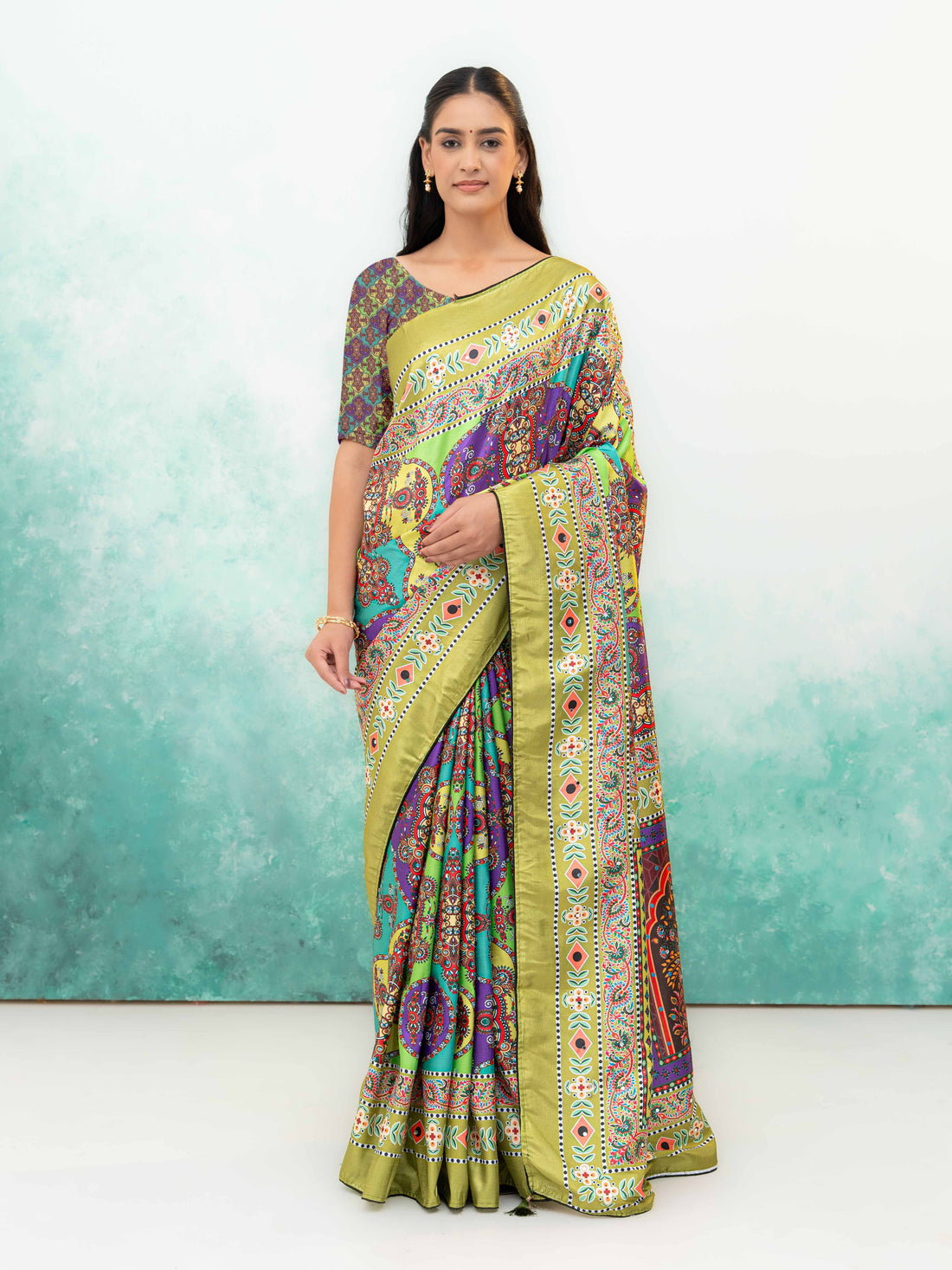 Lime Green Crepe Silk Saree