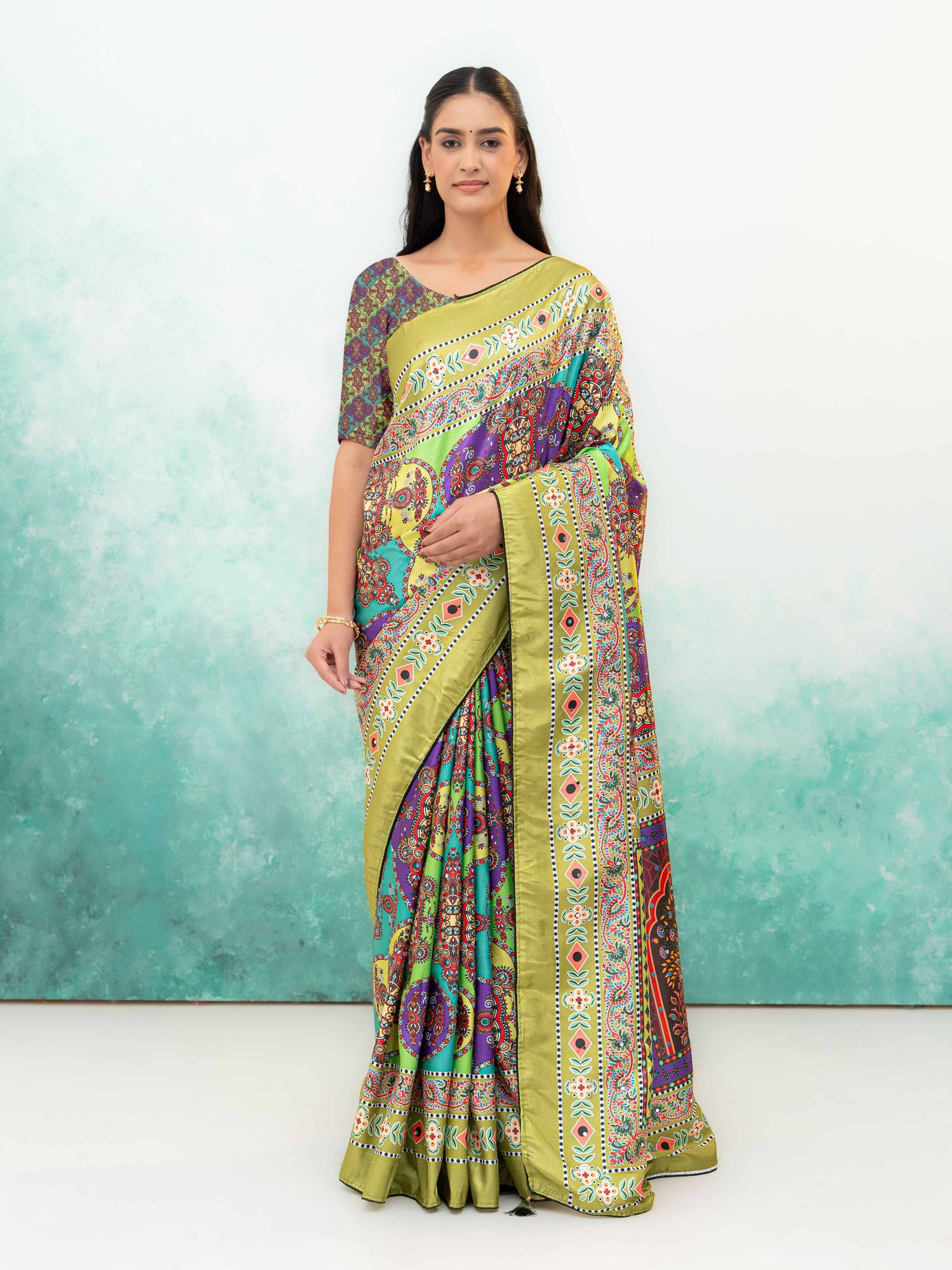 Lime Green Crepe Silk Saree