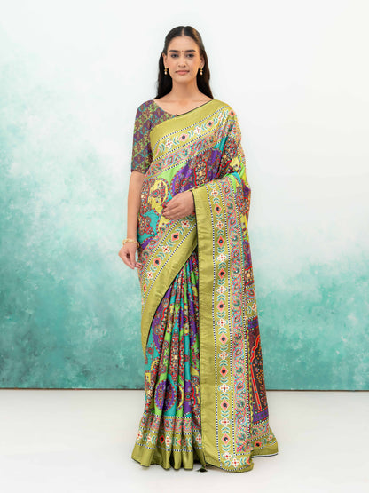 Lime Green Crepe Silk Saree