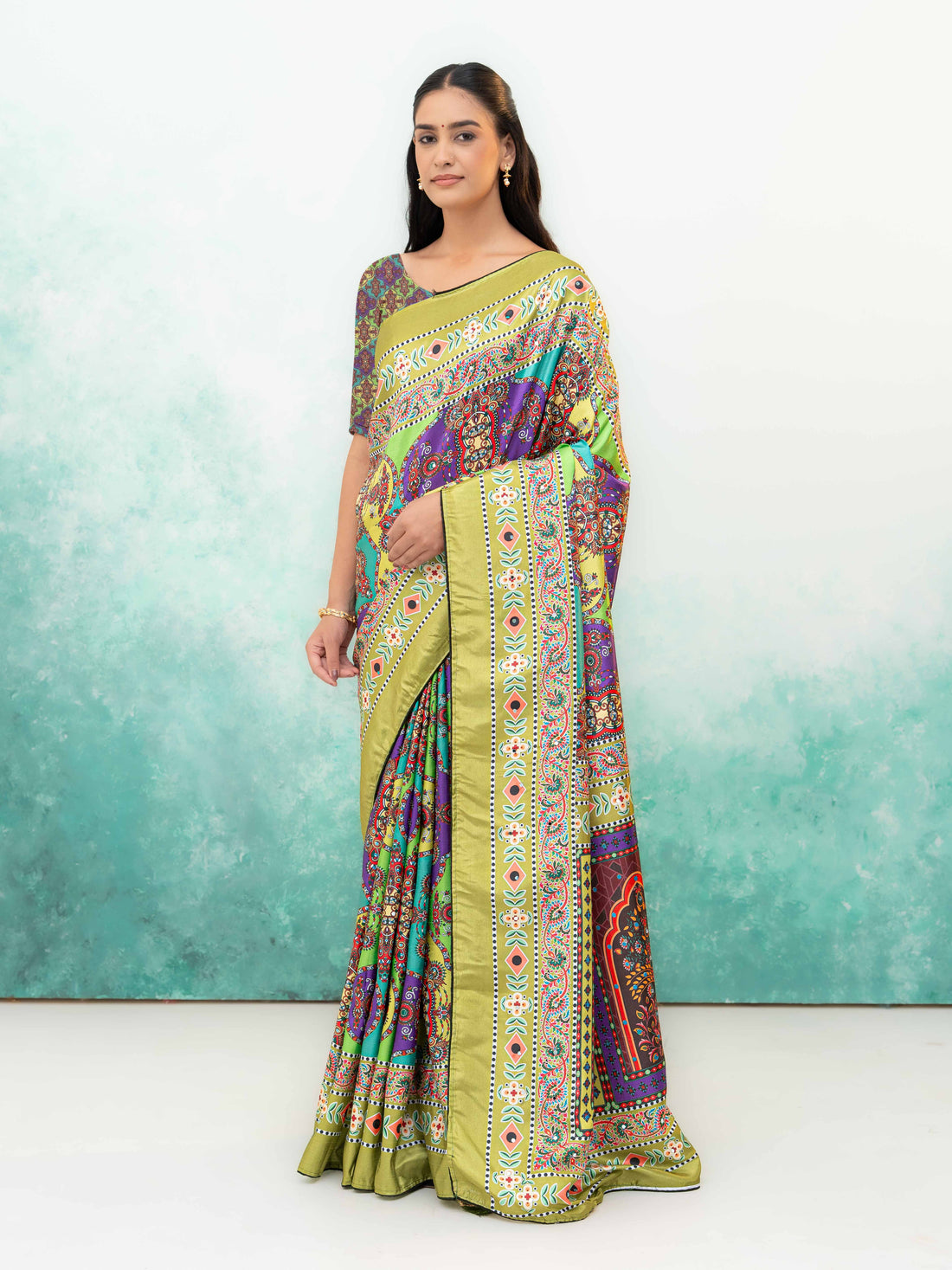Lime Green Crepe Silk Saree